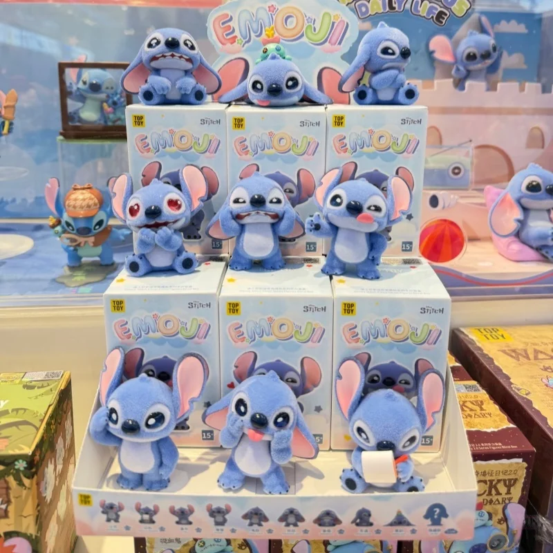 Toptoy Stitch Emoji Blind Box, Figura Coleccionable Flocada, Adorno de Escritorio, Decoración del Hogar, Regalo para Fans Adultos