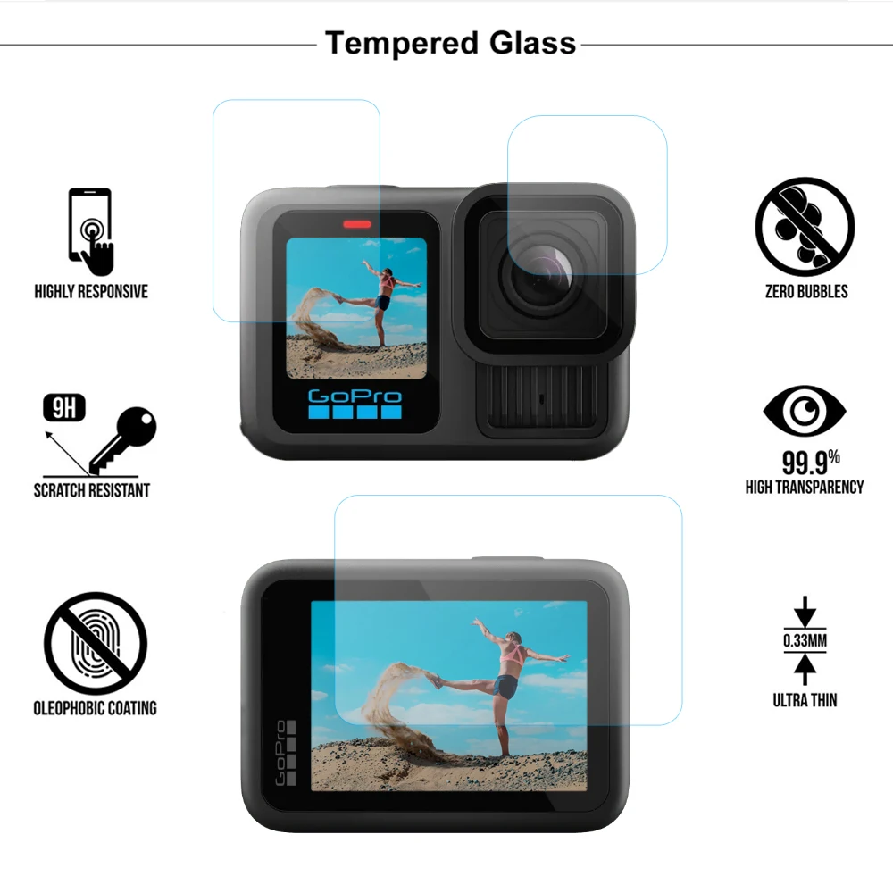 Silicone Case for GoPro Hero 13 Black Tempered Glass Screen Protector Protective Film Flip Battery Side Cover Lens Cap