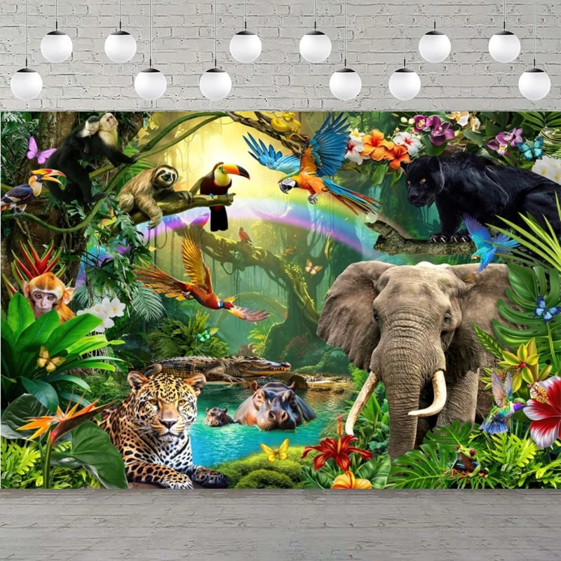 

Фон для фотосъемки сафари в джунглях, тропический тропический лес, животное, лес, дикая природа, пальмовый лист, растение для детей, декор для спальни, фон