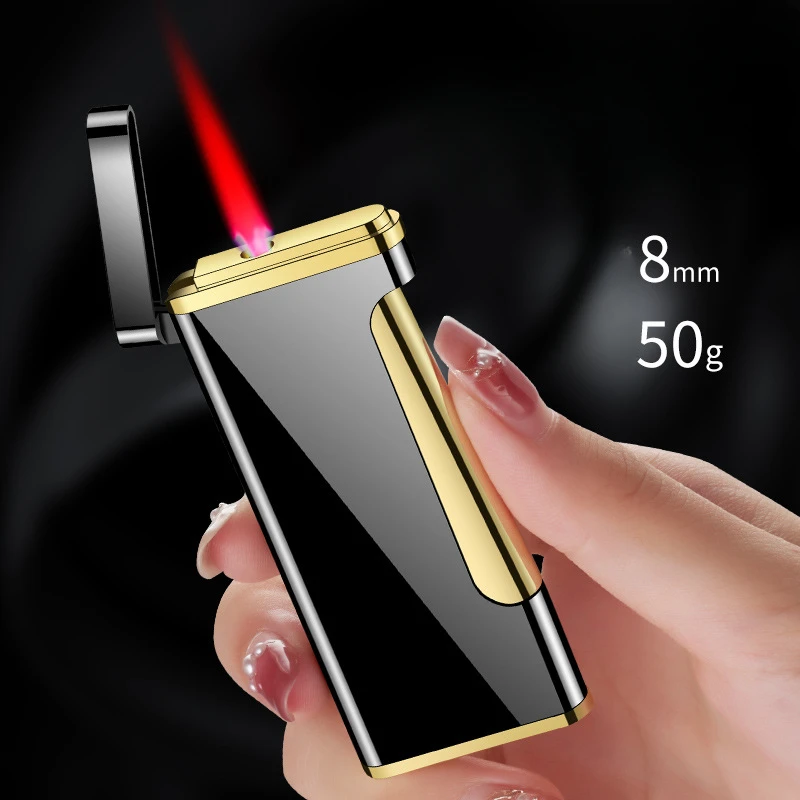 New Portable Metal Turbo Butane Gas Lighter Outdoor Windproof Straight Flush Red Flame Recyclable Inflatable Lighter Men\'s Gifts