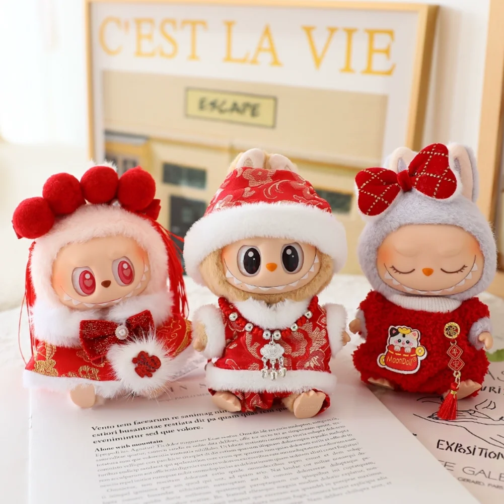 

Одежда в новогоднем стиле для 17 см, одежда Labubu, красная праздничная одежда, отличный комплект аксессуаров для волос с красным бантом, аксессуары для кукол