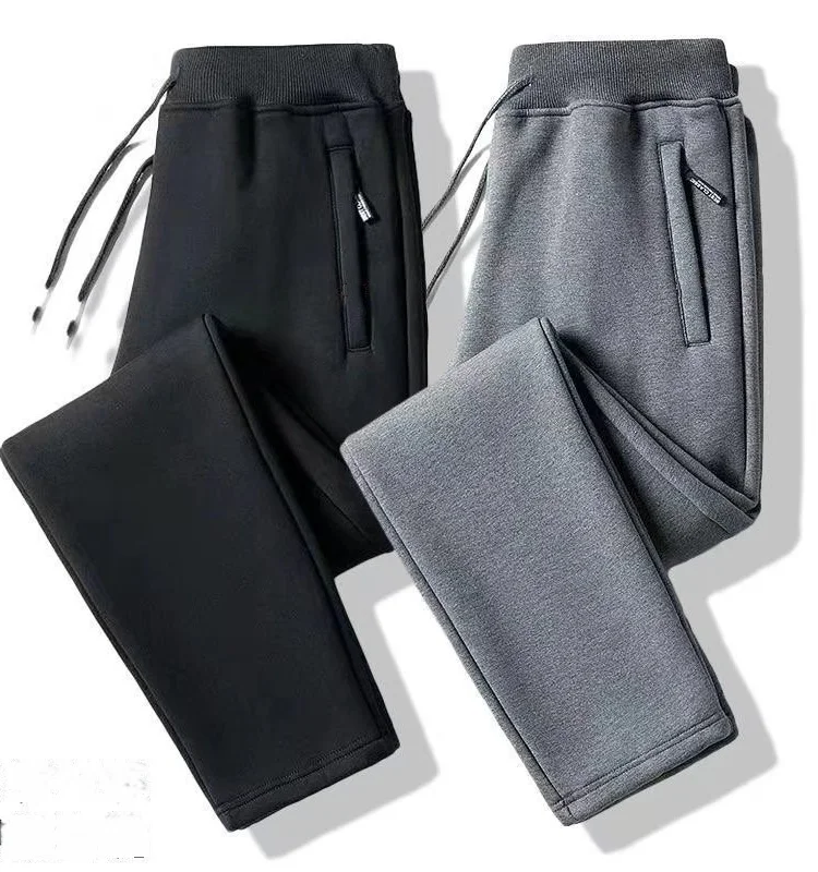 Men's Leak-Picking Sweatpants, Pure Cotton, Fleece-lined, Thick, Loose, Casual Straight Trousers, Spring, Autumn, Winter