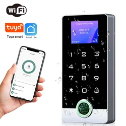 Waterdichte Tuya App Controle Vingerafdruklezer Met Led Scherm Stand-Alone Deur Toetsenbord Volledig Metalen Wifi Toegangscontrole Systeem