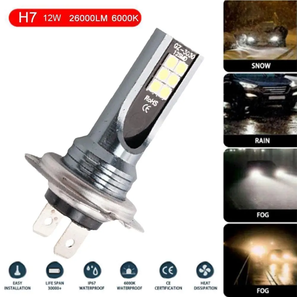 1PC LED Headlight Bulb Beam Kit 12V-24V 12W High Power LED Car Light Headlamp 6000K Auto Headlight Bulbs 26000LM H1 H3 H4 H7 H11 image 6
