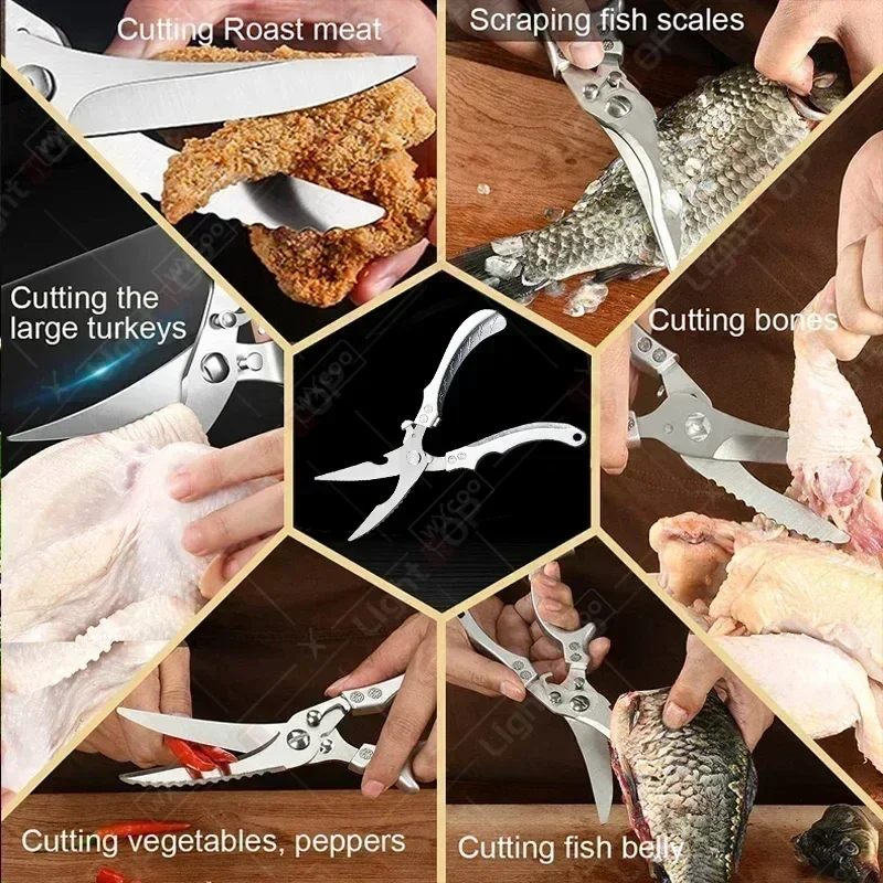 Professional Kitchen Scissors Chicken Bone Scissors Multifunctional Meat Duck Fish Cutter Poultry Scissors Plastic handle image 4