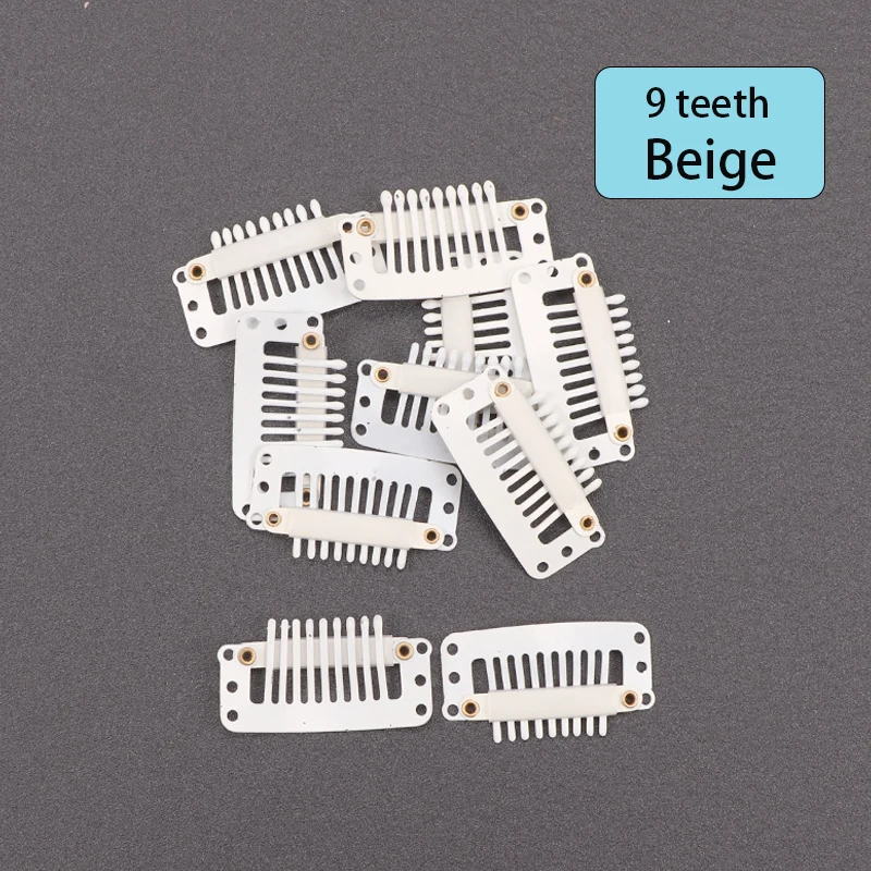 10Pcs 32Mm Hair Clips U-Shape Metal Clips For Hair Extensions 9-Teeth Wig Clip For Women Wig Accessories Black Brown Beige