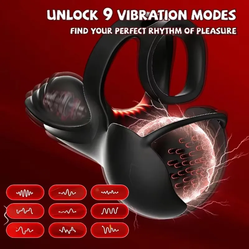 Male Penis Ring Cock Vibrator with Heating Function Testicle Stimulator + App Control Vibration Adult Couples Sex Toy for Men - Image 4