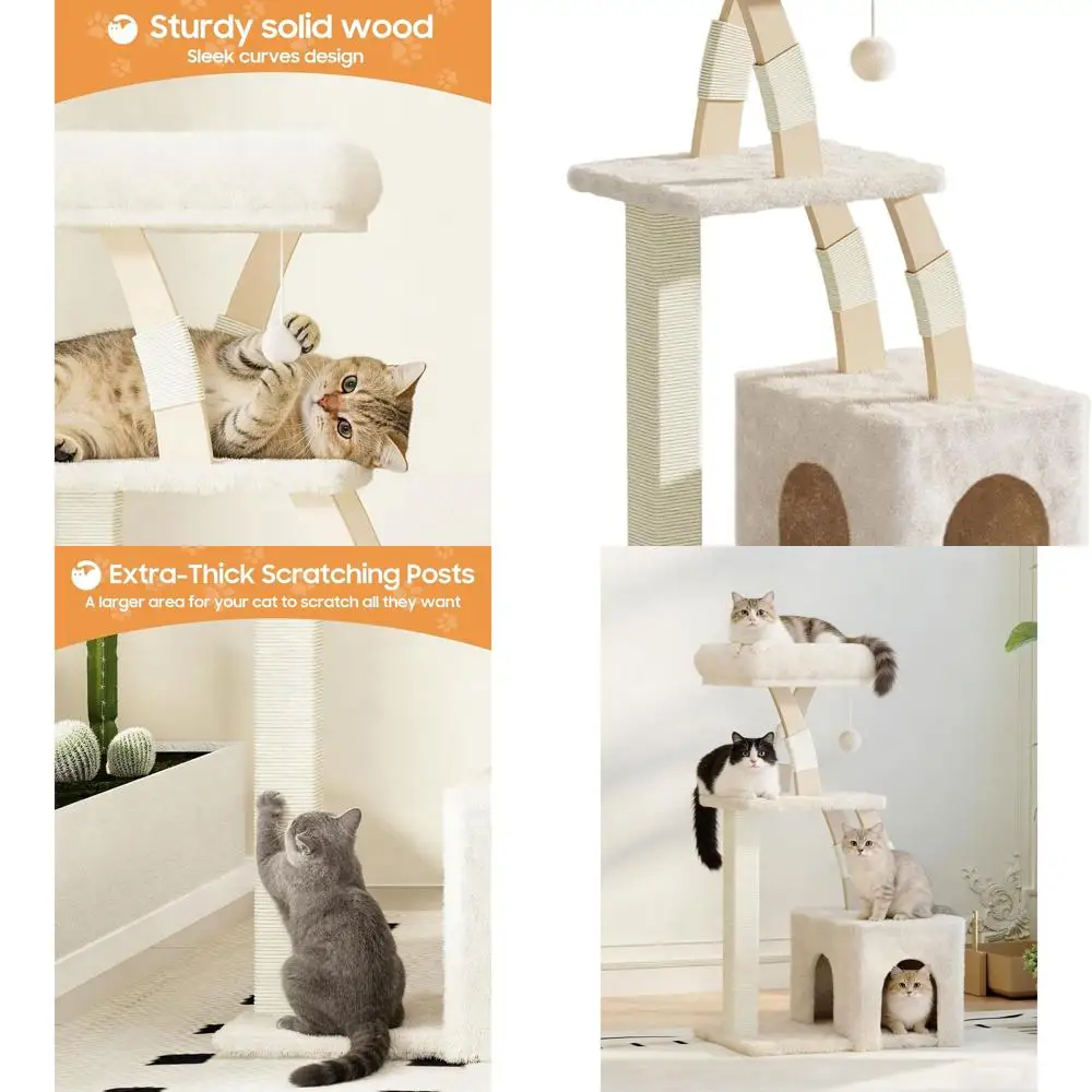 

40 многоуровневых бежевых кошачьих деревьев с уютным кондоминированием, когтеточками для больших кошек и котят, игр в помещении