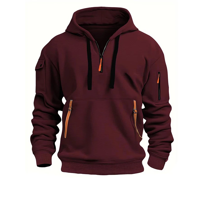 2025 New Multi Pocket Zipper Fleece Hooded Casual Shirt for Men and Women Solid Color Loose Pullover Fashion Sweatshirt top