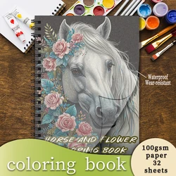 Horse and Flowers Adult Coloring Book - 8.3x 11.2 Inch 32 Page Coloring Book - Helps Reduce Stress and Ease Emotions