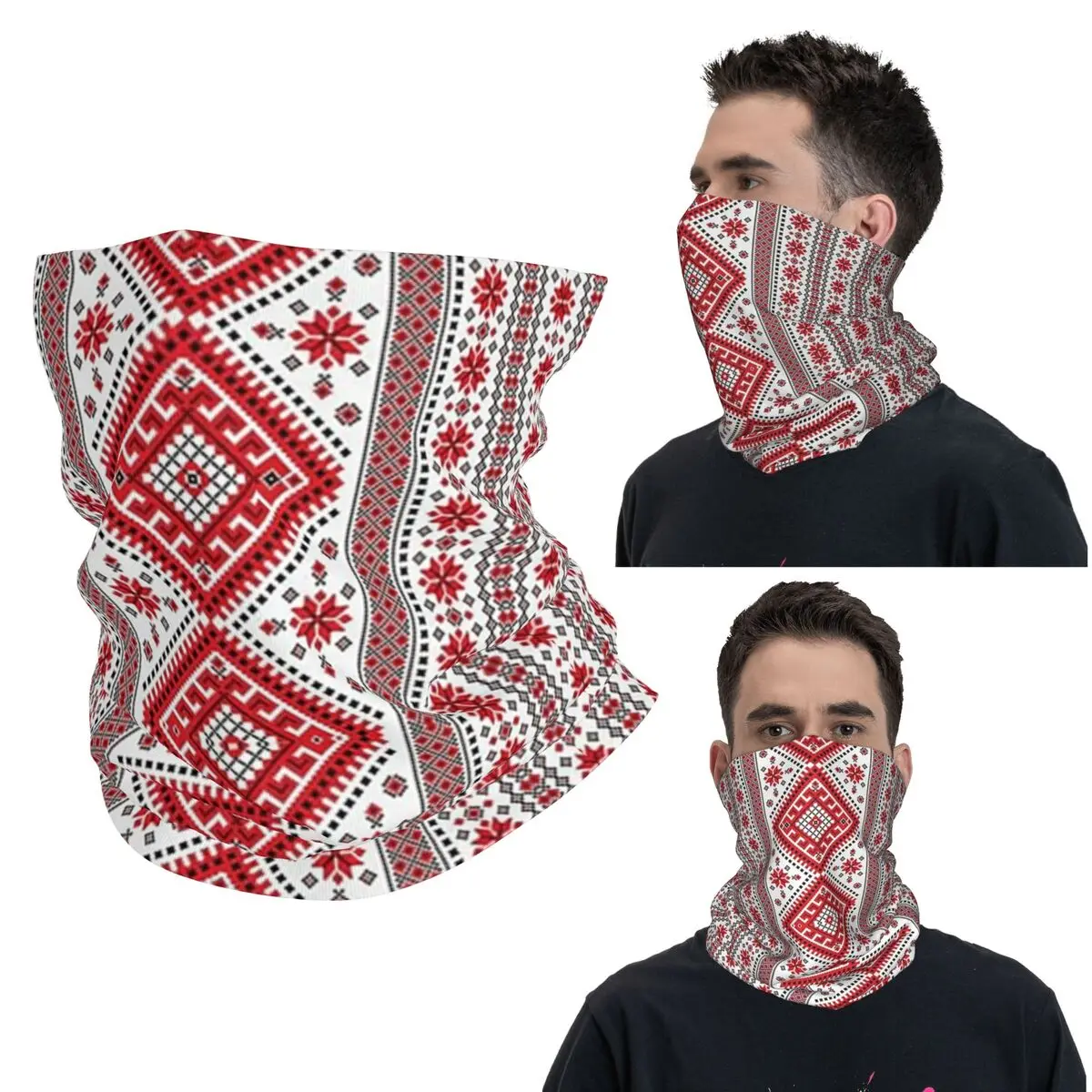 Bold Colorful Ukraine Style Vyshyvanka Embroidery Bohemian Geometric 3 Bandana Neck Gaiter Magic Scarf Balaclava Hiking Fishing