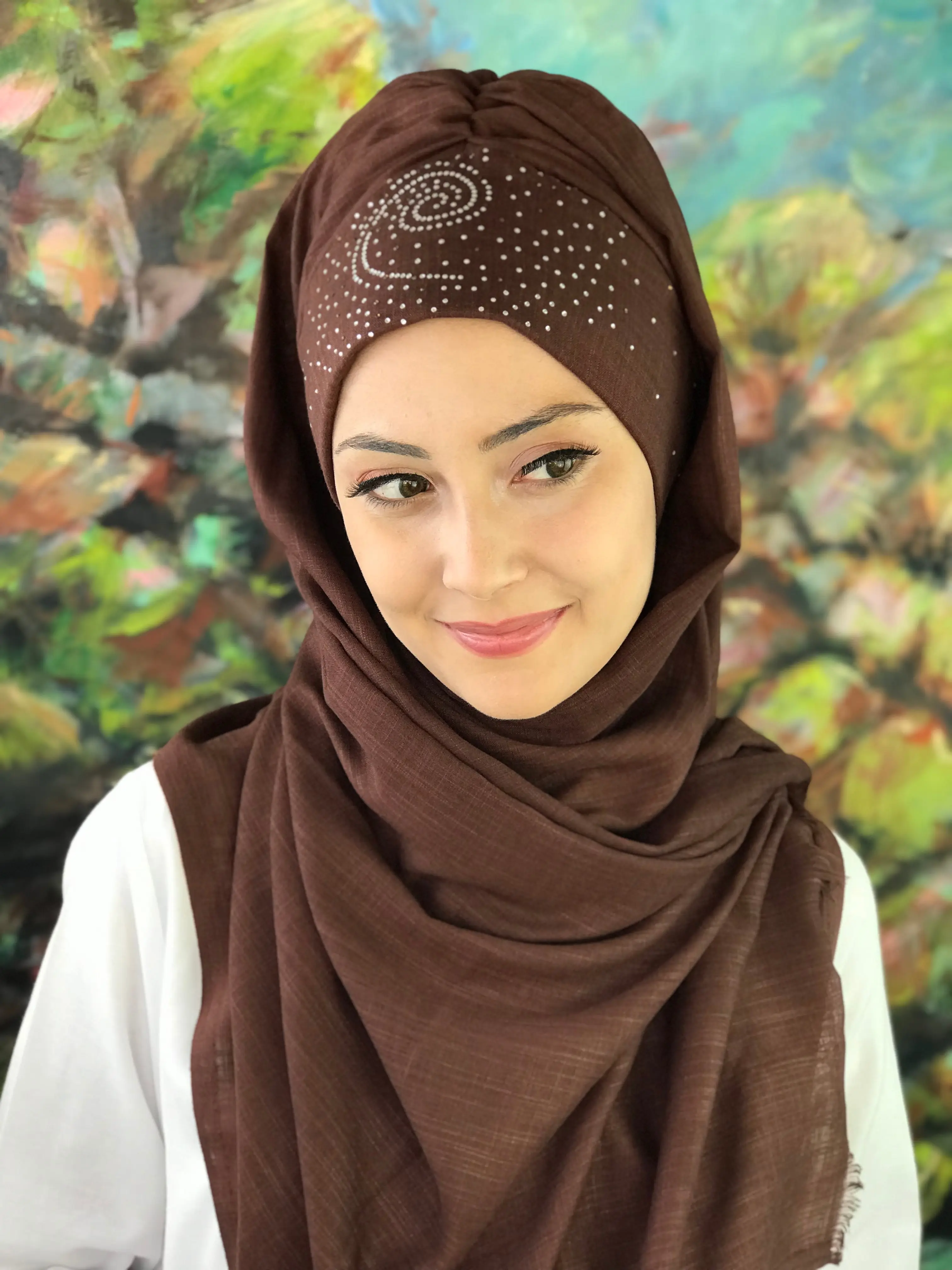 2021 New Fashion Hijab Women Muslim Islamic Turban Scarf Hat Foulard Single Spiral Pattern Dark Brown Ready Made Shawl