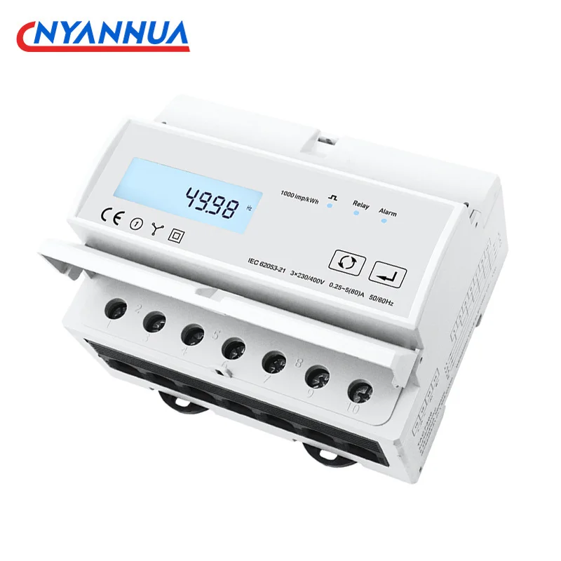 Energy Meter Din Rail LCD Multi-Function Three-Phase Intelligent Modbus RS485 With One Pulse V A HZ KWH W COSφ