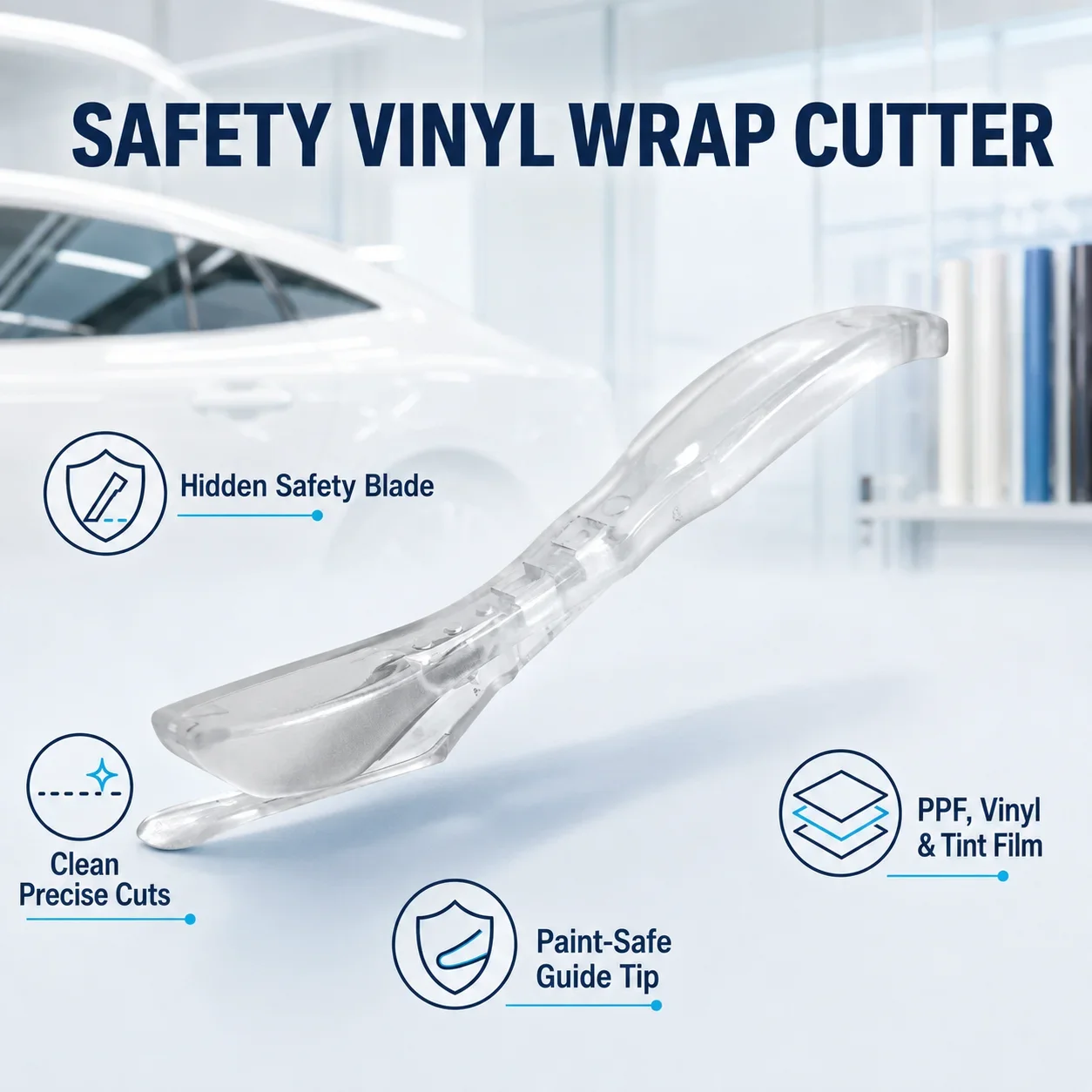 Hidden Blade Vinyl Wrap Cutter with Sliding Handle, Replaceable Safety Blade for Car Wrap, Window Tint and Sticker Cutting