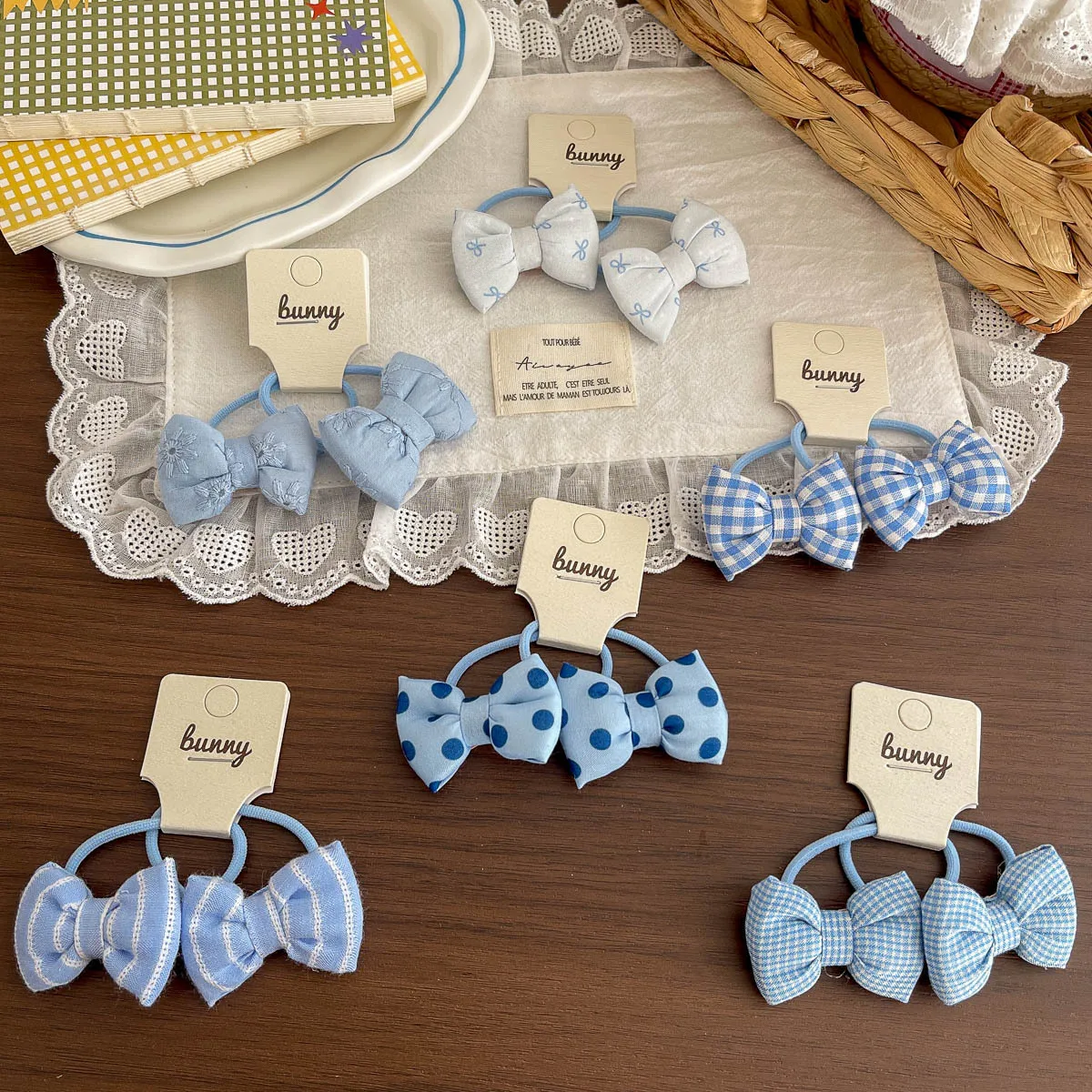 2 Piezas de Lazos Elásticos para el Cabello de Niñas, Lazos Azules para el Cabello, Lazos para Cola de Caballo, Bandas Elásticas de Goma, Accesorios para el Cabello de Niñas