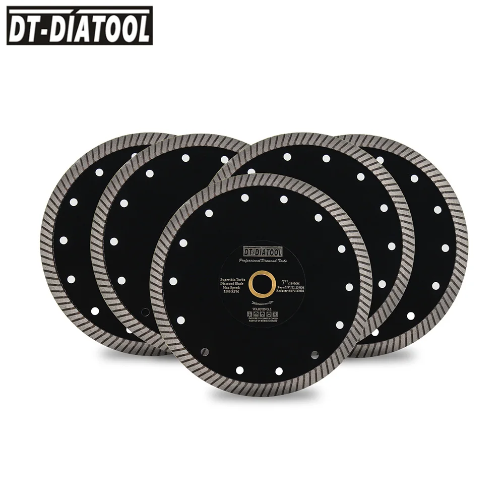 

DT-DIATOOL 5pcs 7"/180mm Diamond Cutting Wheel Disc Mesh Turbo Hot Pressed Tile Stone Granite Porcelain Marble Grinder Saw Blade