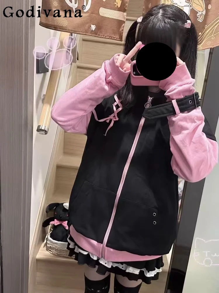 

Original Japanese Cute Girls Sweet Cool Fashion Patchwork Hooded Jacket Autumn Student Y2K Sweatshirt Harajuku Aesthetic Coat