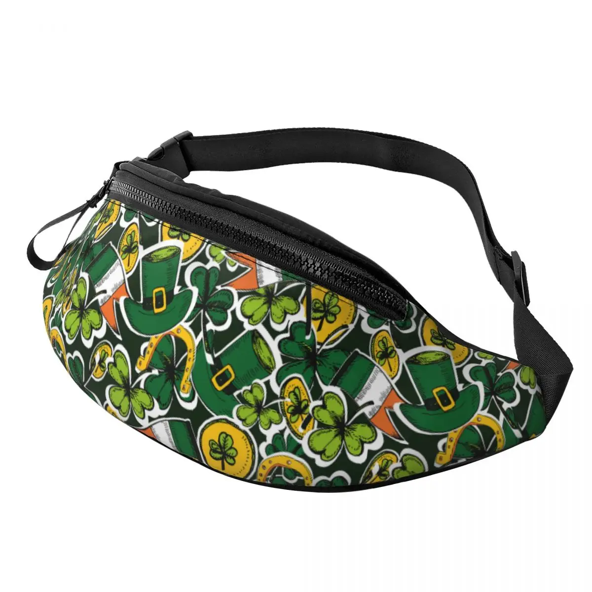 Custom Irish Flag St Patrick's Day Shamrock Clover Leaf Fanny Pack Women Men Crossbody Waist Bag for Running Phone Money Pouch