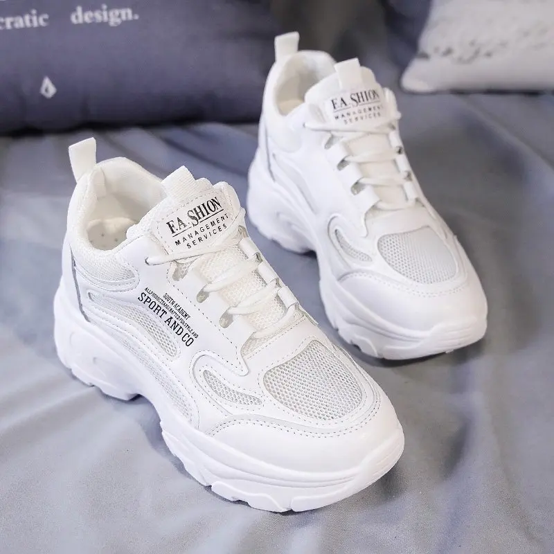 White Internal Increase Chunky Women Shoes Spring Autumn Thick Bottom Sneakers Causal Fashion Fashion Soft Comfort Woman Sneake