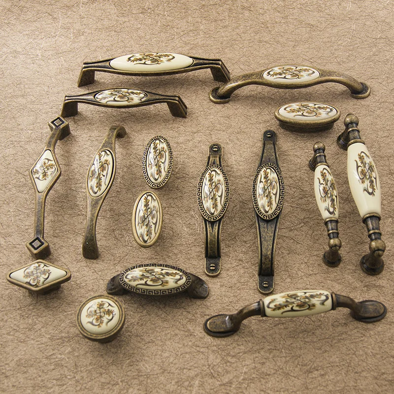 Retro Country Floral Furniture Knobs Handles Ceramic Drawer Pulls Cabinet Room Kitchen Cupboards Door Wardrobe Dressers Hardware