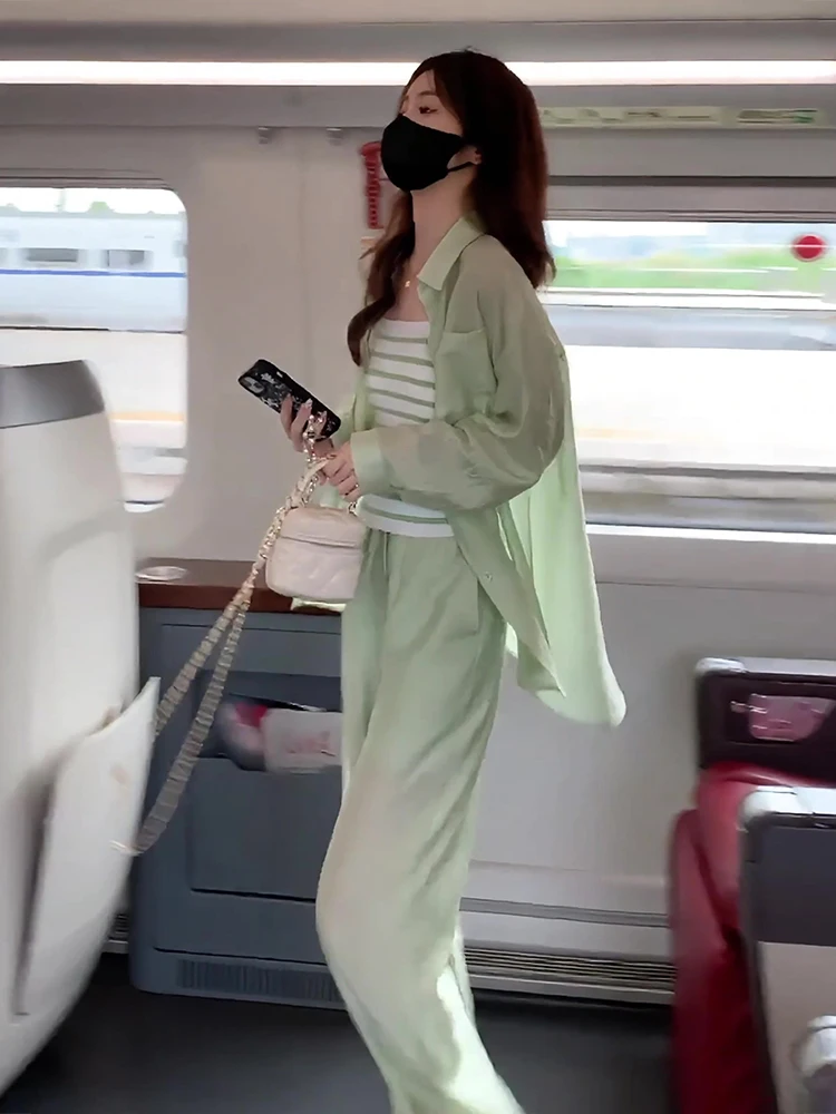 New Summer 2025 Faion Set Beautiful een Sun Protection irt Vest Wide Leg Pants Tee Piece Women's Clothing Ensemble