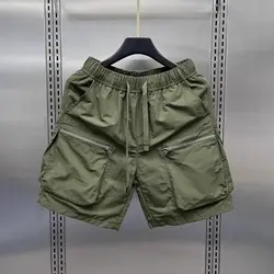 Herren Retro Multi Pocket Cargo Shorts Sommer dünne lose gerade lässige Oberbekleidung Capris einfarbige Kordel zug kurze Hose