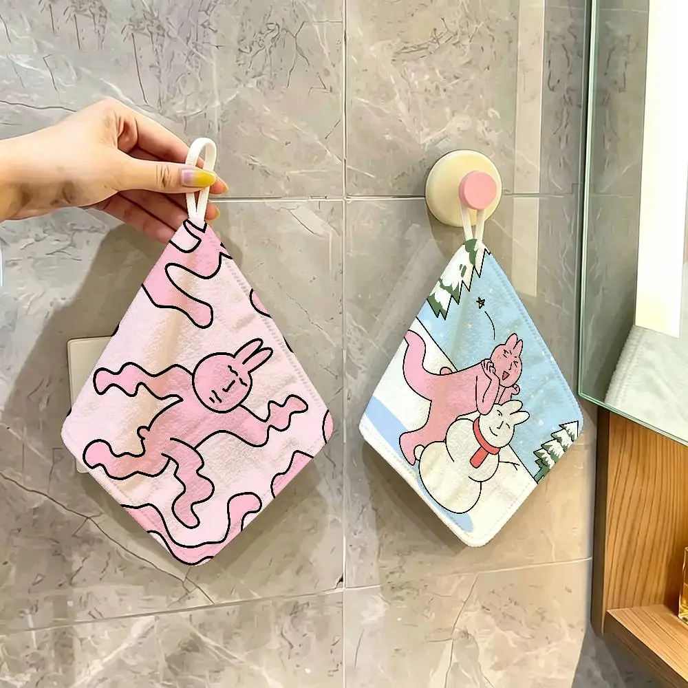My F-Friend Pink Rabbit Funny Polyester Cotton Hand Wiping Towel with Hanging Loop, Lightweight for Home and Commercial Use