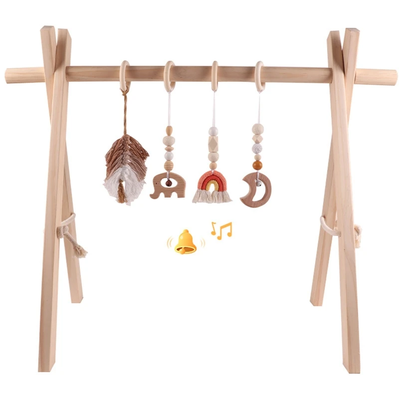 4 Pcs Wooden Rattle Teether Hanging Pendant Baby for Play Gym Toy Ornament for H