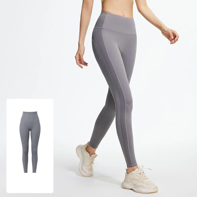 2026 Women Ribbed Spliced High Waist Yoga Pants Butt Lifting Breathable Impact Tummy Control Running Sports Gym Leggings