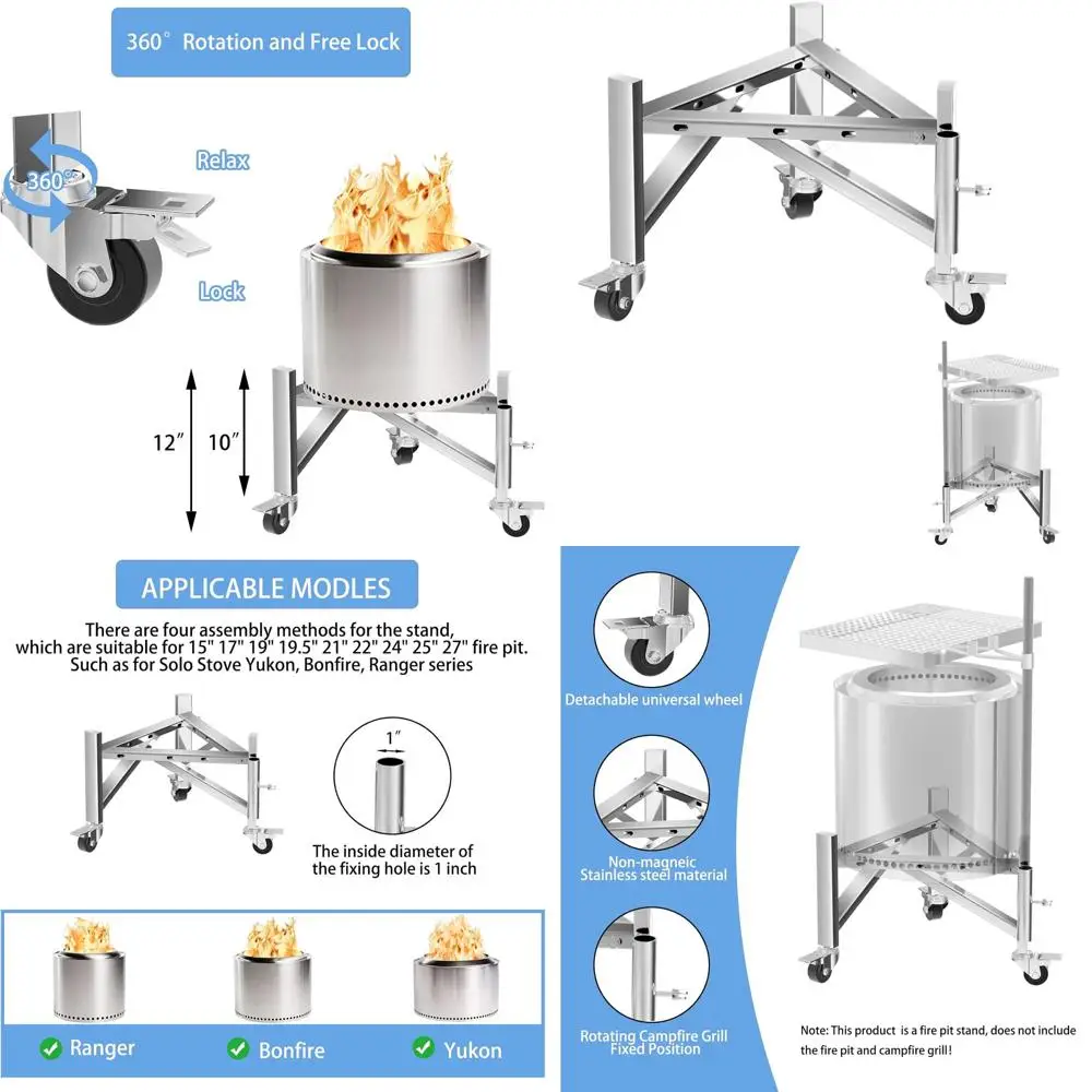 

Adjustable 15-27 Stainless Steel Fire Pit Stand for Outdoor Fireplaces and Various Fire Pits