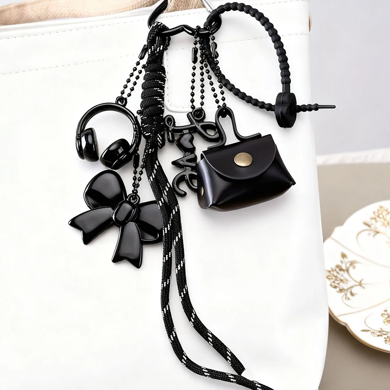 Exquisite Woven Maillard Bow Rope Pendant Earphone Gifts Mini Bow Leather Ornaments Key Chain Bag Accessories for Women