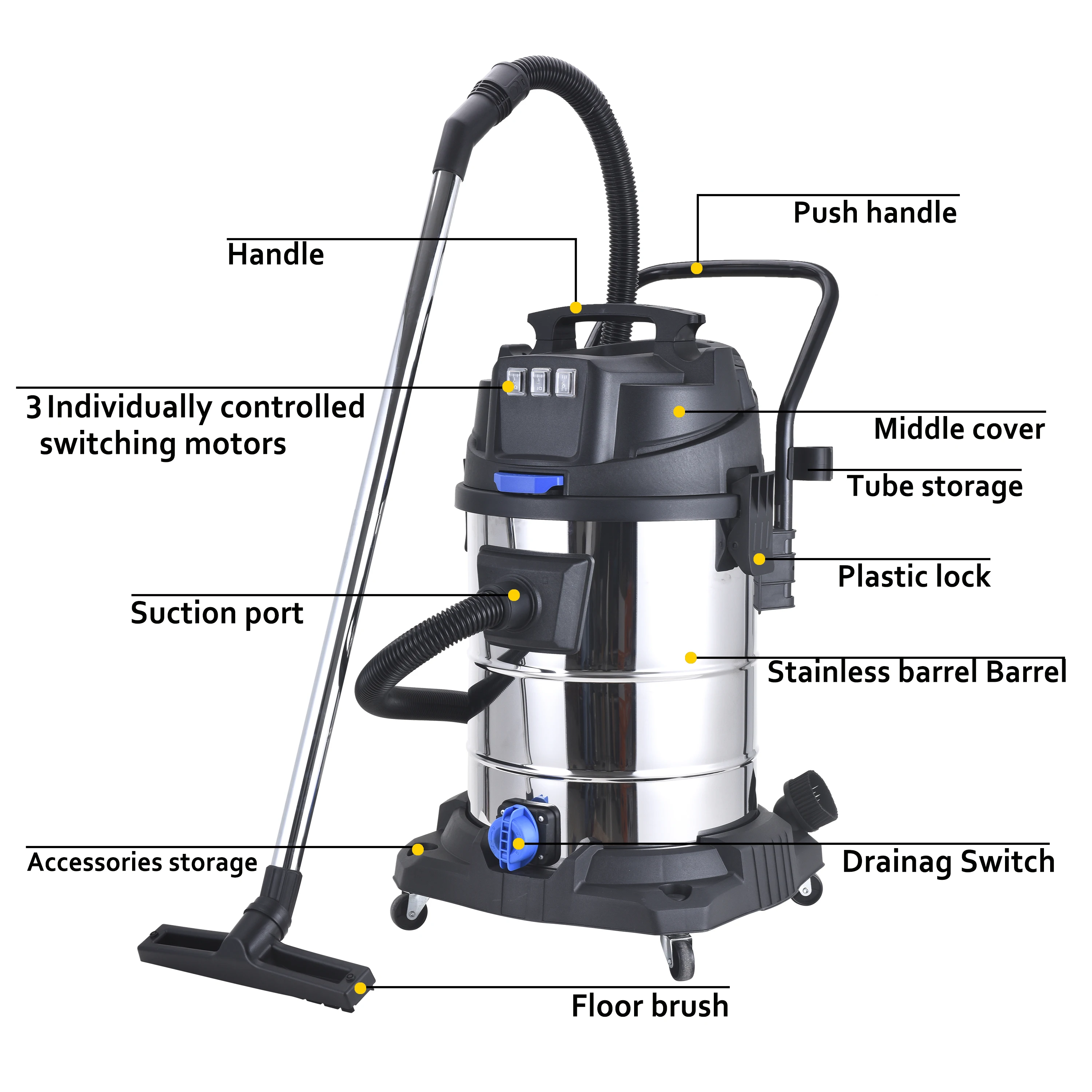 3000W Power High Capacity Industrial Vacuum Cleaner 70L for Gutter Cleaning Electric New Condition for Home Use