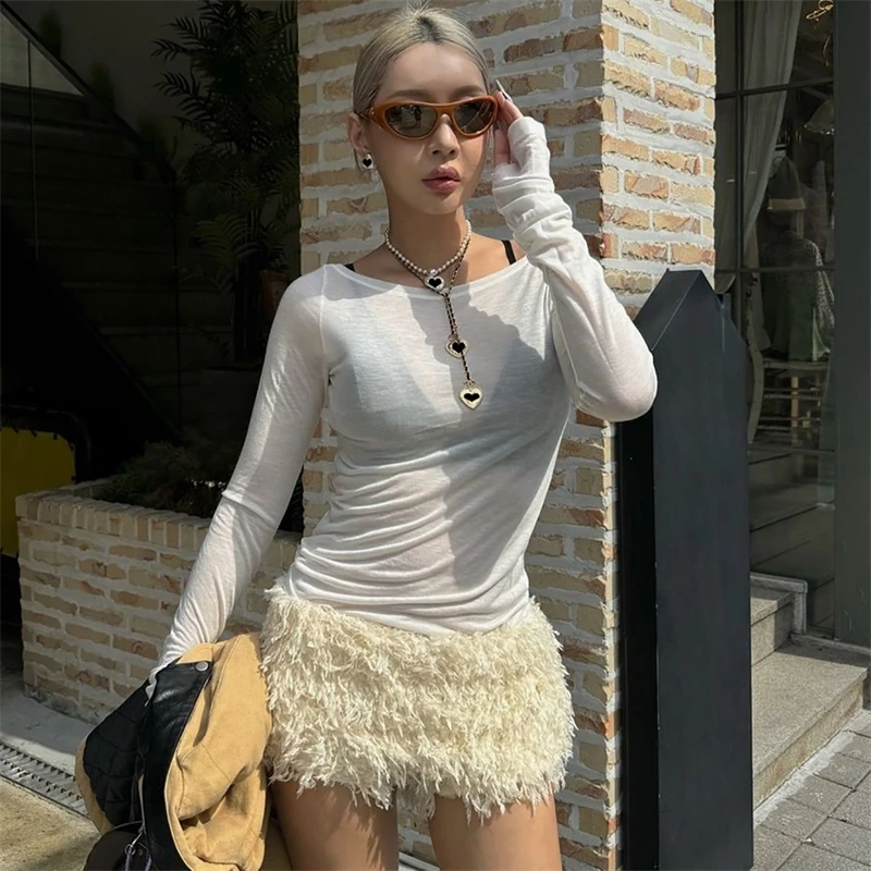 Leuke witte mini-jurk 2-delige bal pluizige tule galajurken met veren fotoshootjurk dames formele outfitsets