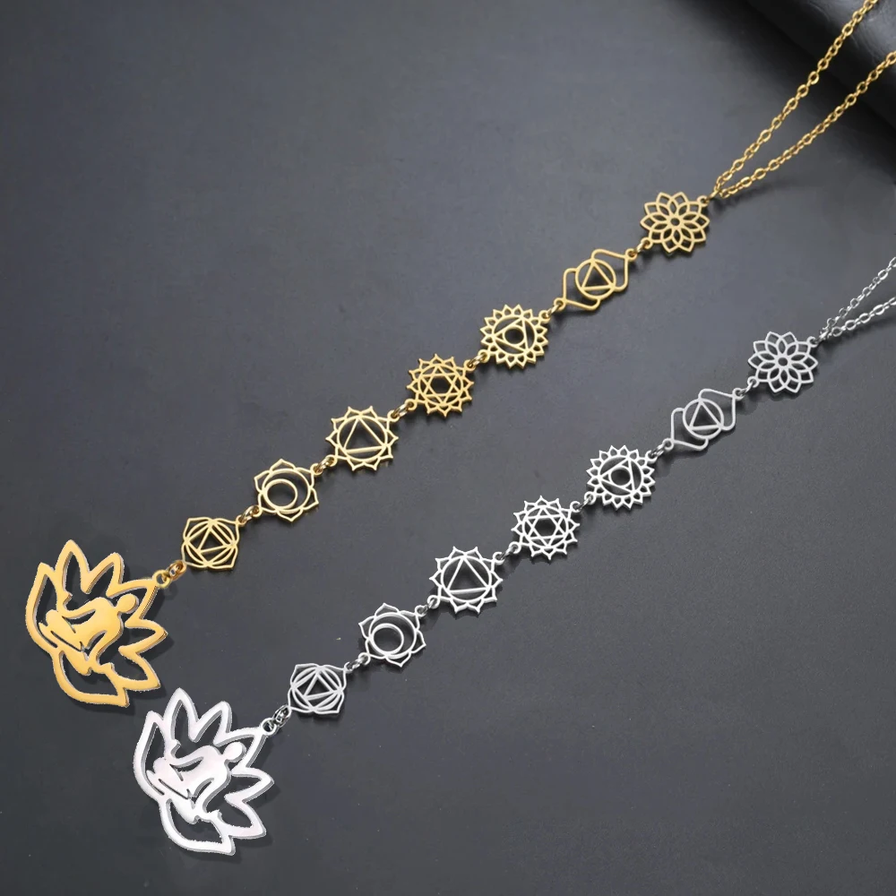 7 Chakra Yoga Necklace Stainless Steel Pendant for Meditation Boho Spiritual Gift