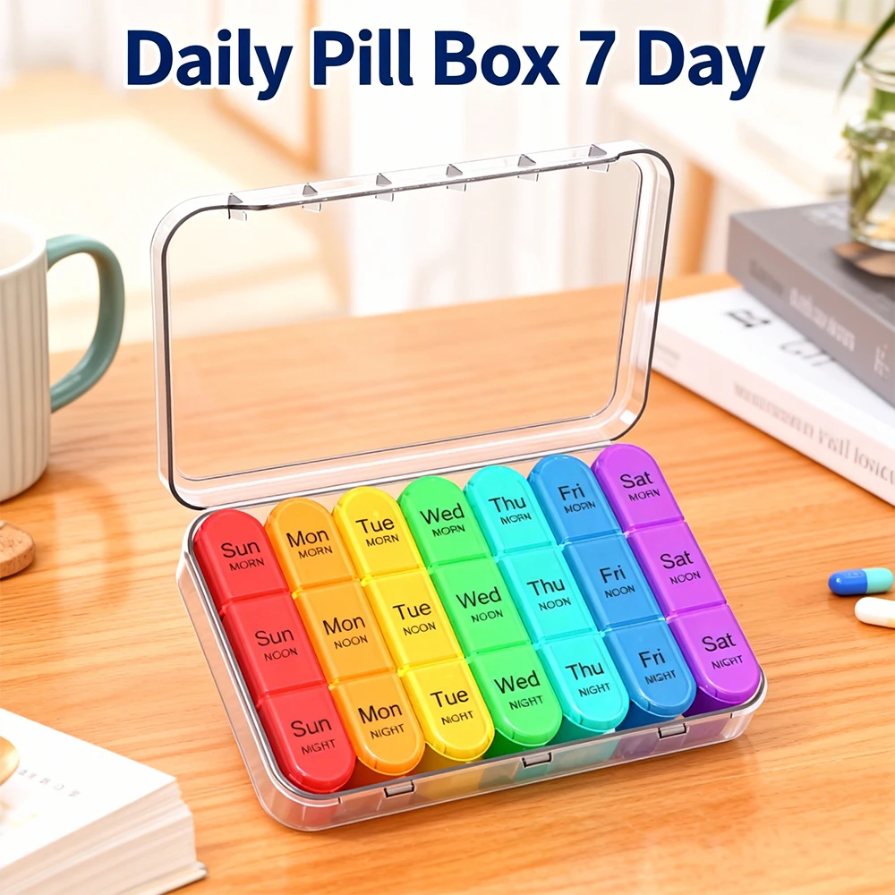 

Pill Organizer 3 Times a Day, Daily Pill Box 7 Day, Weekly Cases Medicine Organizers to Hold Vitamins and Medication