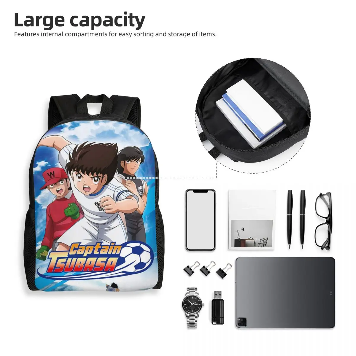 3D-Druck Kapitän Tsubasa Rucksäcke für Jungen Mädchen japanische Anime Manga Schule College Reisetaschen Bücher tasche passt 15 Zoll Laptop