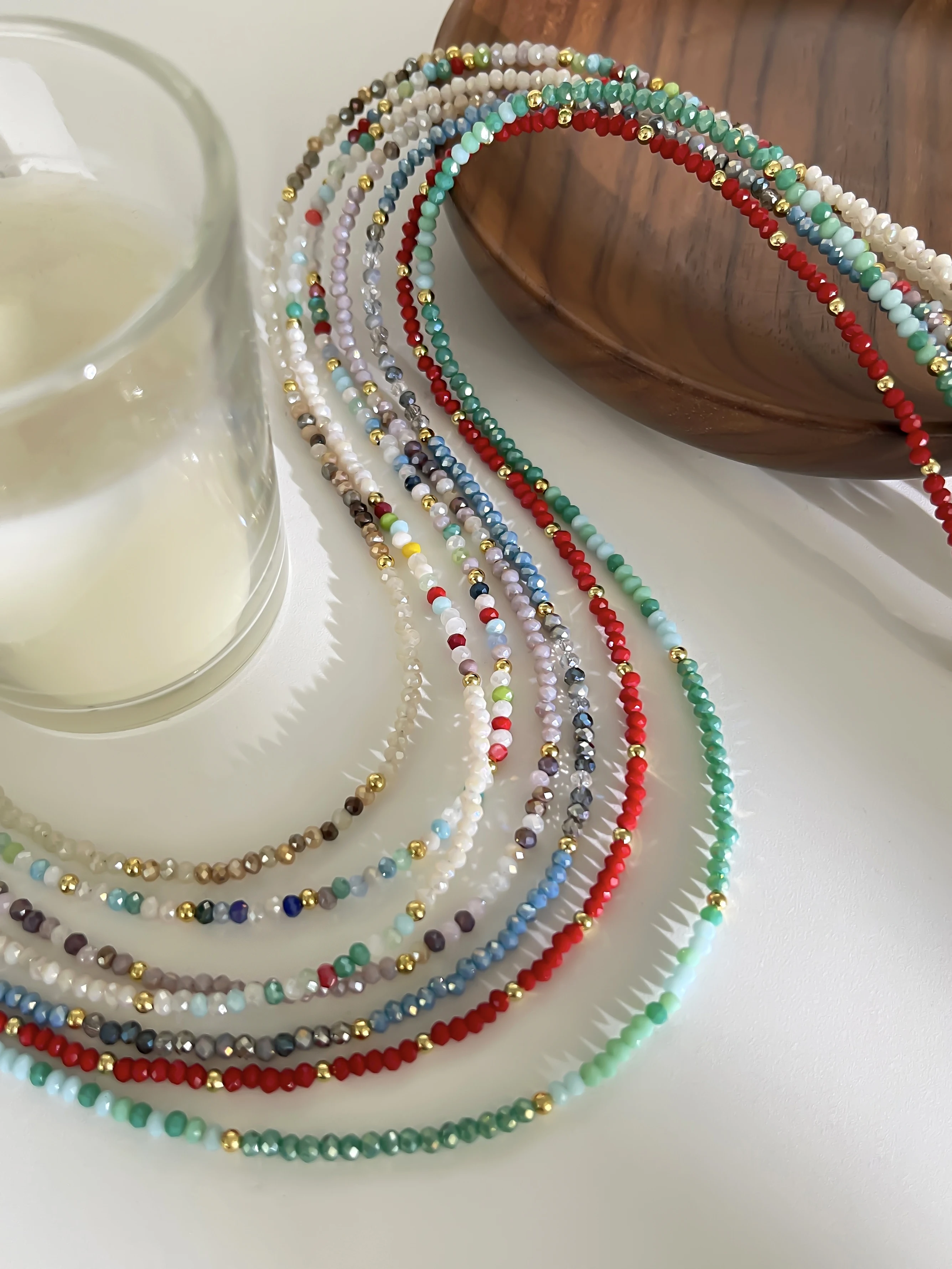 Peri\'sbox Bohemian Style Multi-color Acrylic Rice Beaded Choker Necklace for Women Clavicle Chain Handmade Jewelry Tarnish Free