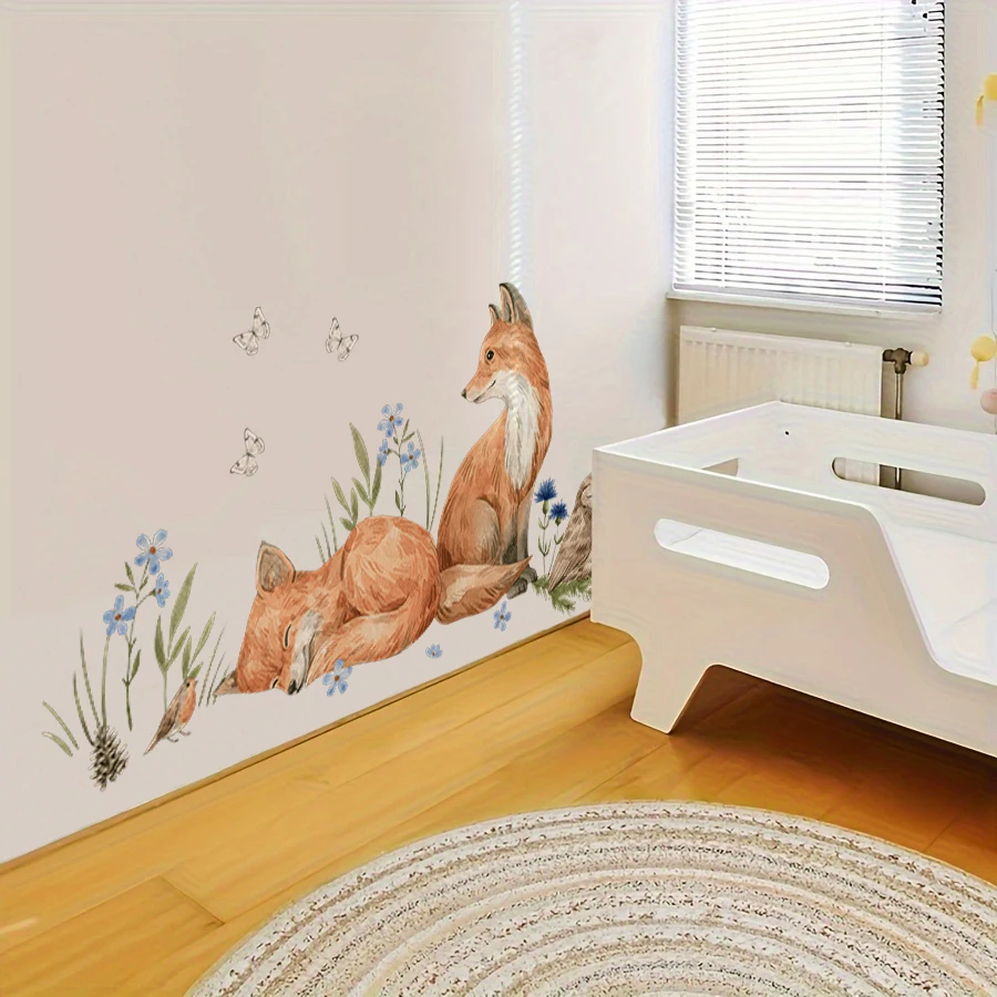 Woodland Magical Forest Fox Owl Wall Stickers Decals Widlife Landscape for Bedroom Living Room Playroom Wall Decor