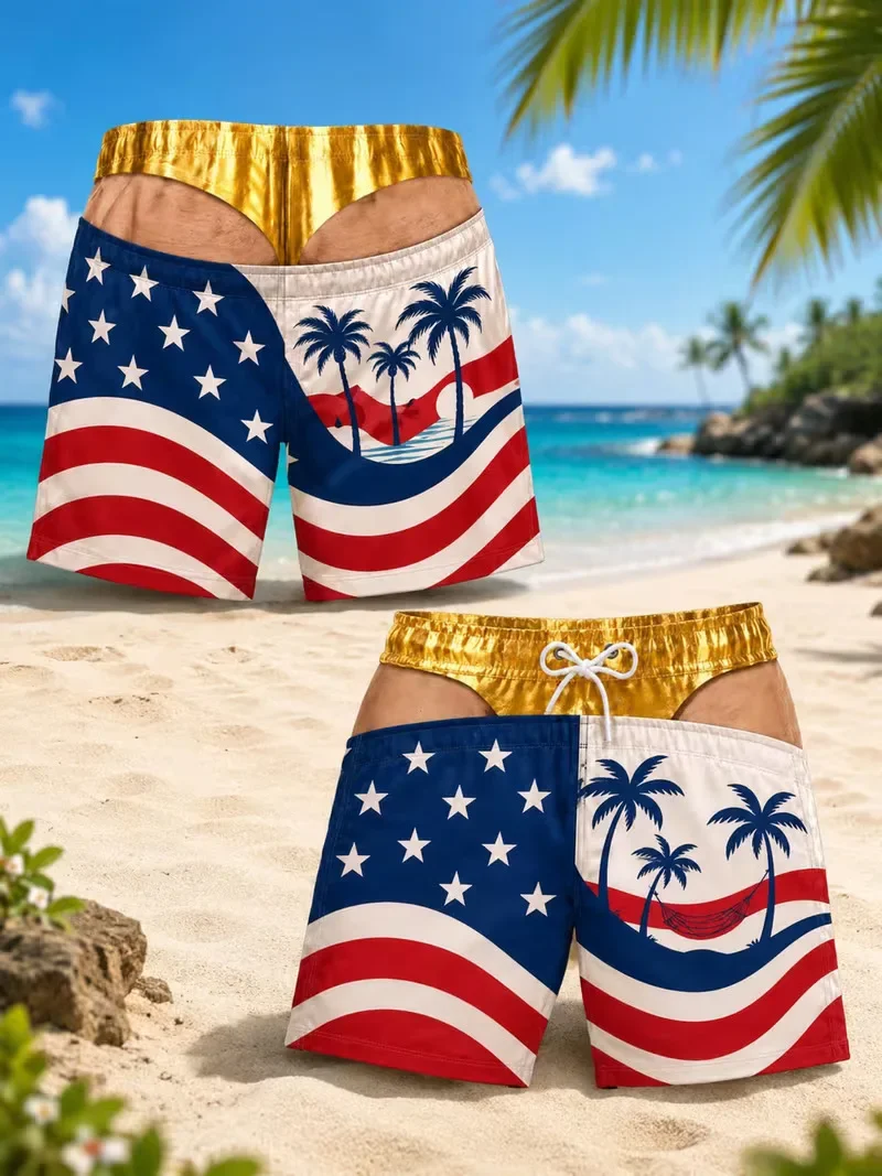 Y2K Retro Herren Badehose mit lustigem Aufdruck, Schnelltrocknende Strandshorts mit Kordelzug, Hip-Hop High-Street Pool-Urlaubsshorts – Detail 13