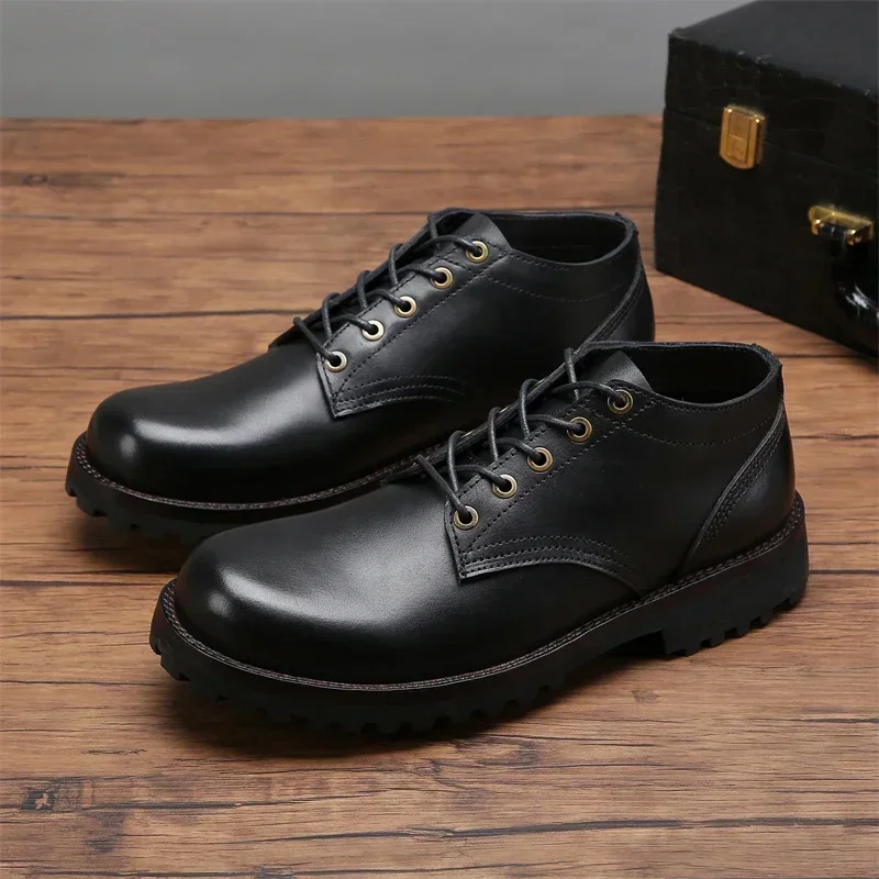 American Goodyear-Welted Retro Tough Man Sewing Wear-resistant Bottom Work Shoes Big Head Round Head Men's Shoes