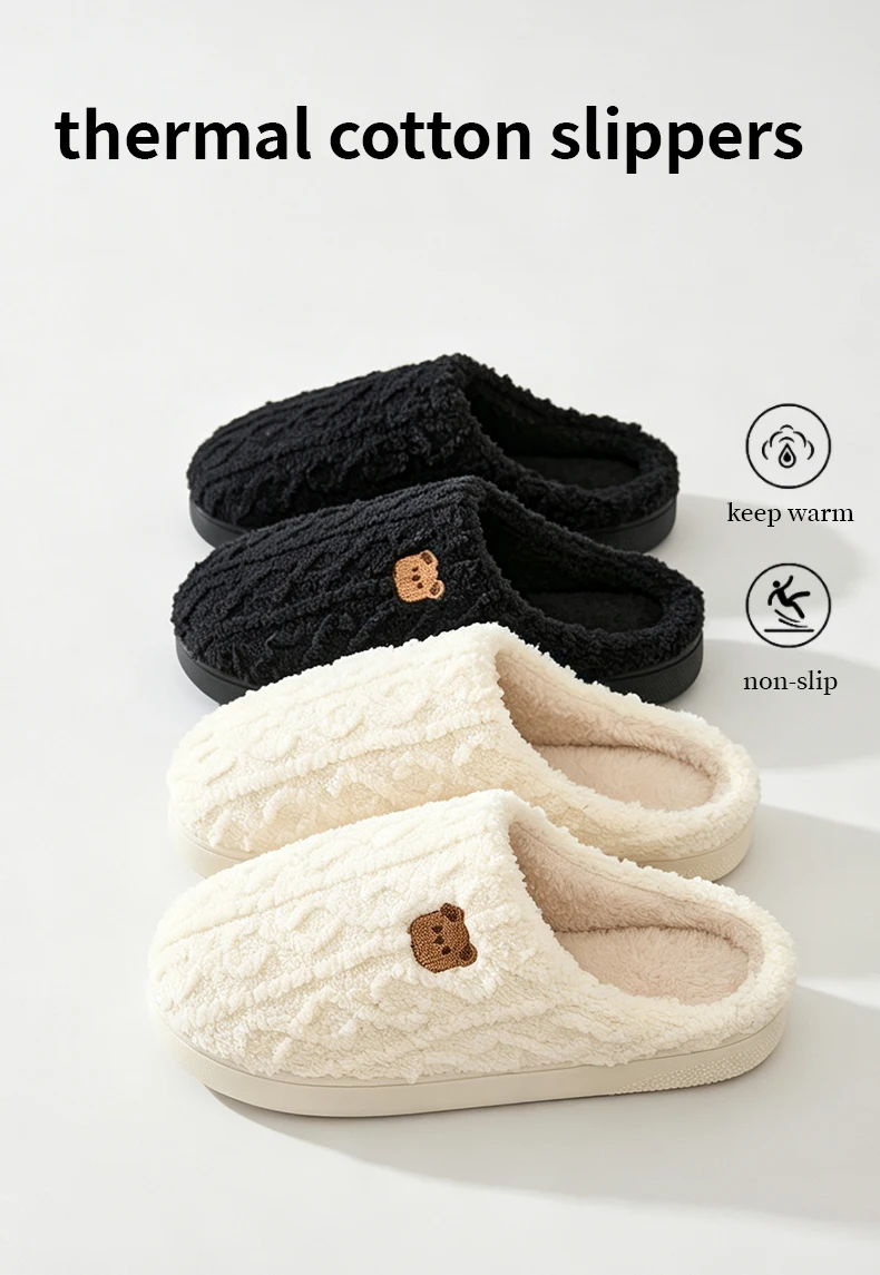 Damen-Hausschuhe aus flauschigem Memory-Schaumstoff, warm gefüttert mit Plüschfleece, gemütlich, weich, rutschfest, mit dicker Sohle, ideal für den Winter und Herbst. – Detail 3