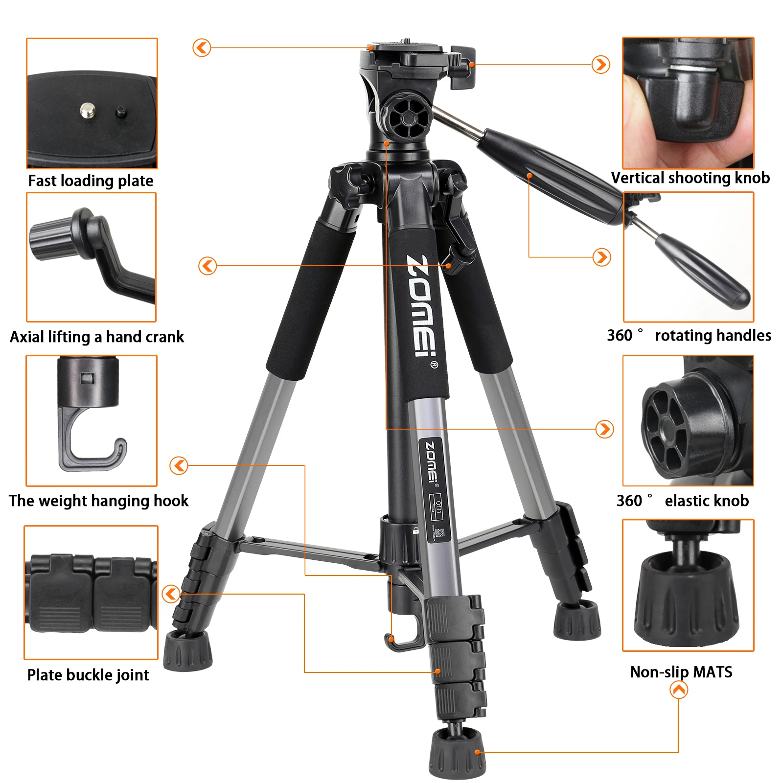 Imagem -03 - Suporte de Tripé de Telefone de Alumínio Zomei de 140 cm 55 com 360 ° Cabeça Panorâmica e Placas Rápidas para Câmera Digital Profissional Móvel Dslr