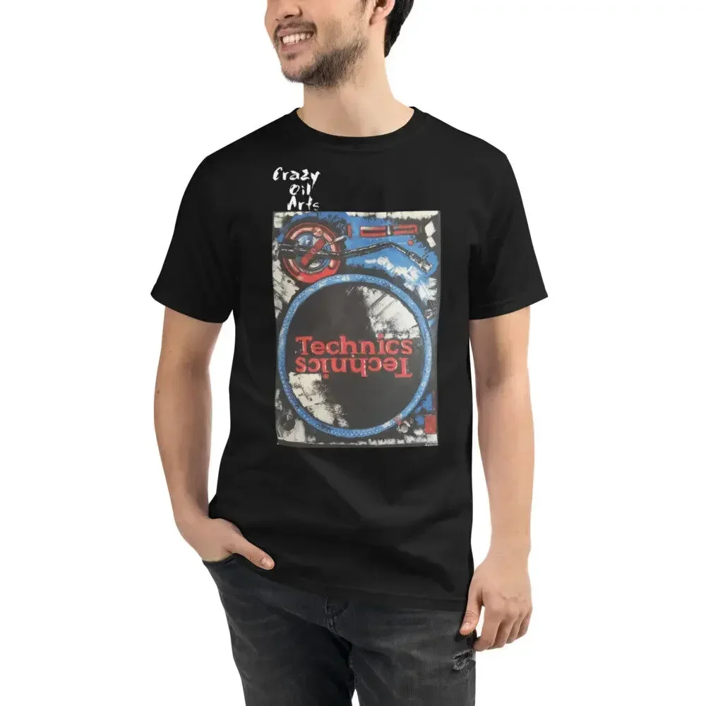 DJ Turntable Technics SL1200 T-Shirt by Crazy Oil Arts. Organic