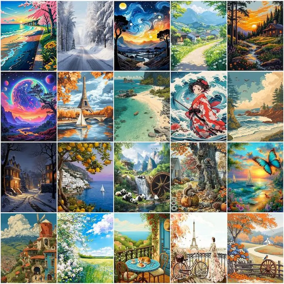 GATYZTORY Oil Painting By Numbers Arts Handicraft Oil Landscape Home Decor Art Stuff Frame On Canvas Drawing Diy Crafts Modern