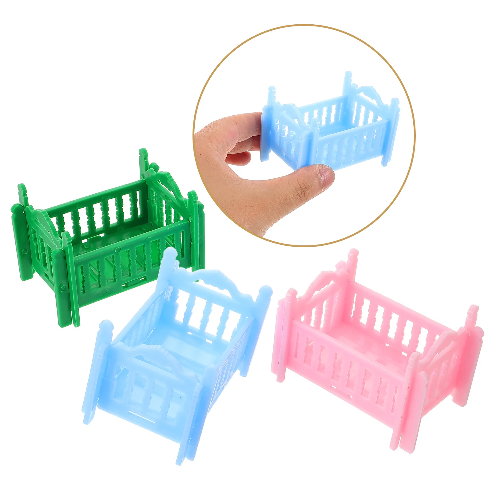 

18 Pcs House Furniture Baby Cribs Dollhouse Ornaments Bed Bedroom Plastic Mini Toy Minature