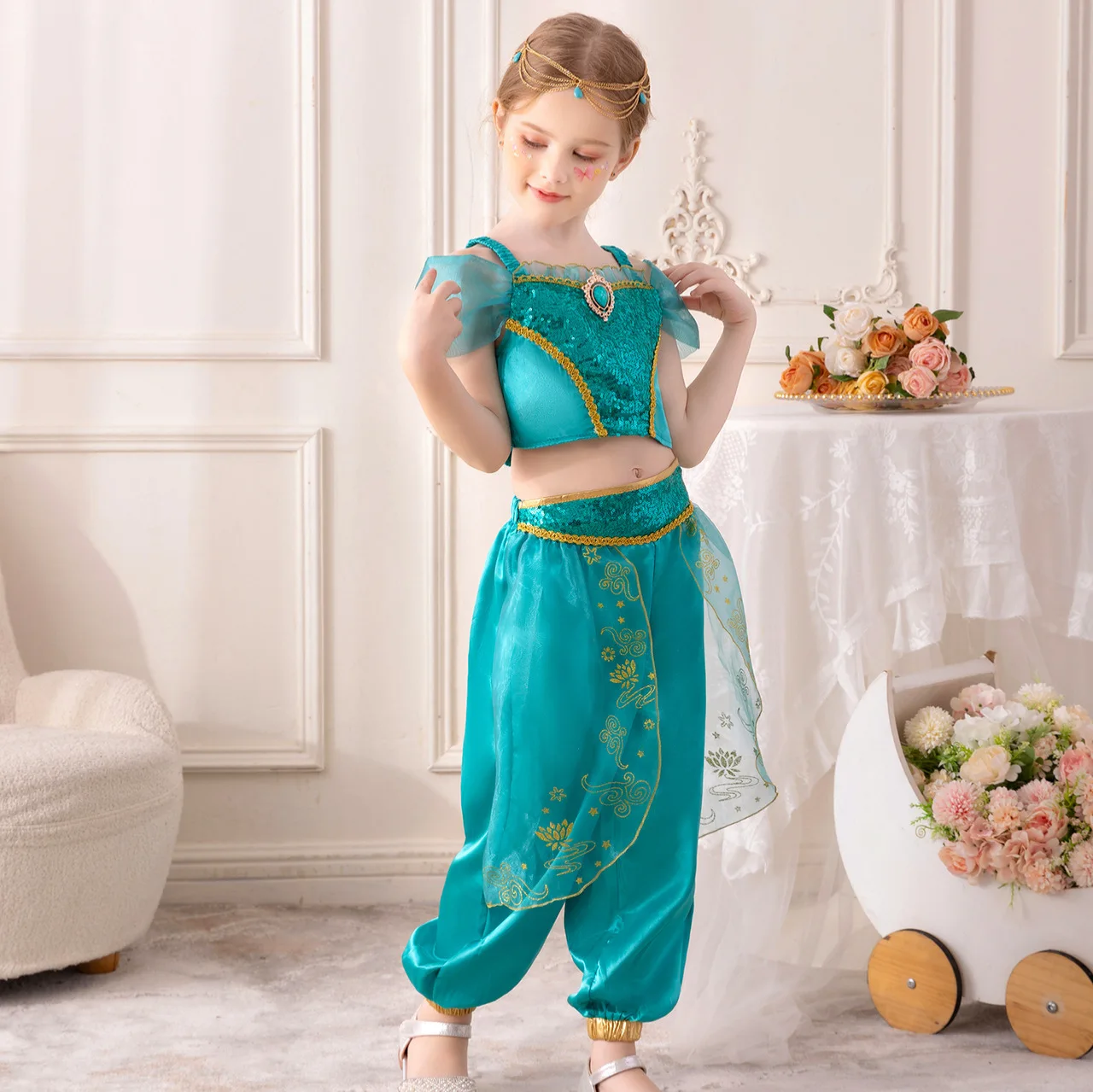 زي الأميرة ياسمين لحفلات الهالوين للأطفال الصغار لعيد ميلاد الفتيات في الشرق الأوسط ملابس لعب الأدوار للأميرة #4