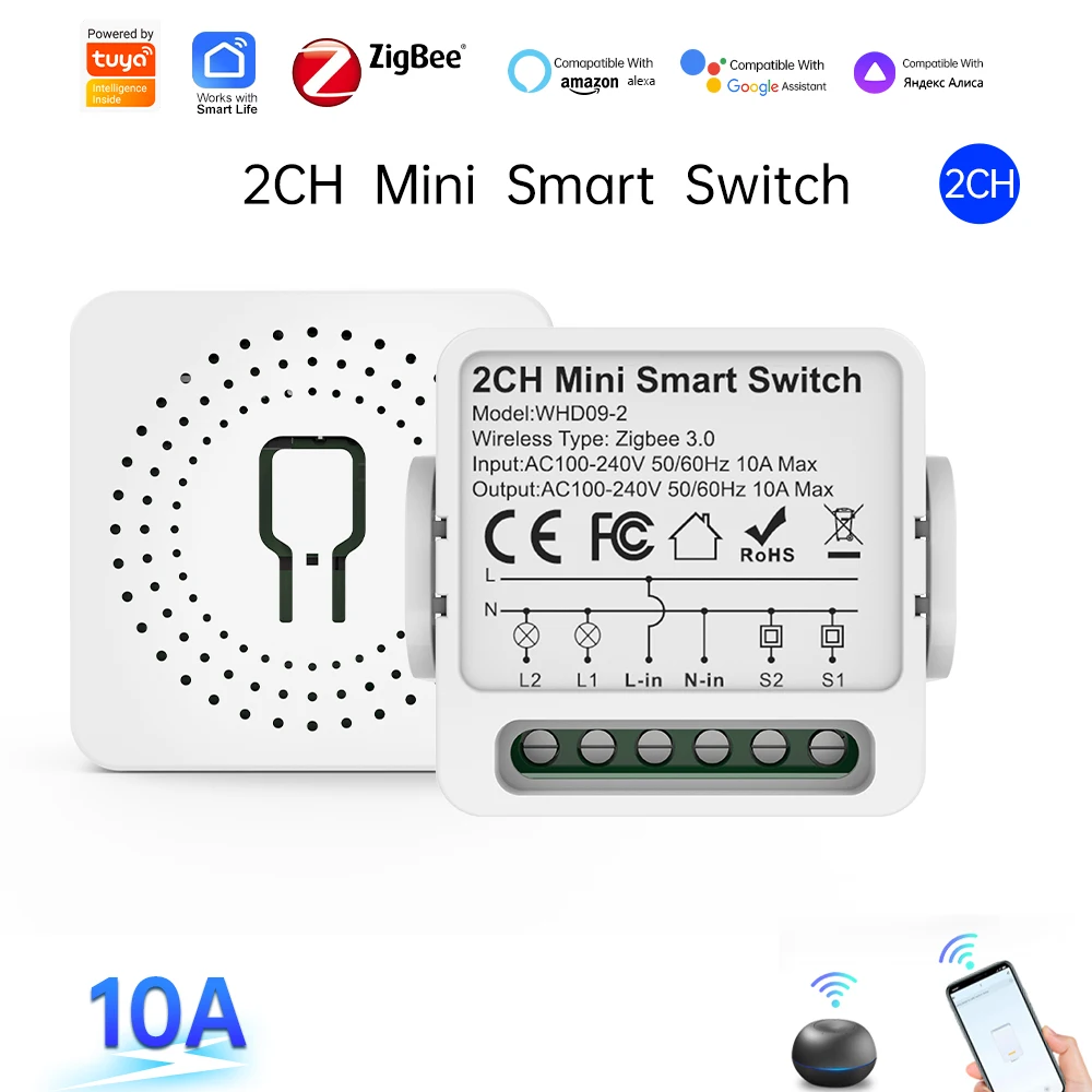

Tuya Dual Channel Intelligent Circuit Breaker WiFi+ZigBee Dual Mode Networking Remote APP Control/Curtain Automation Scene