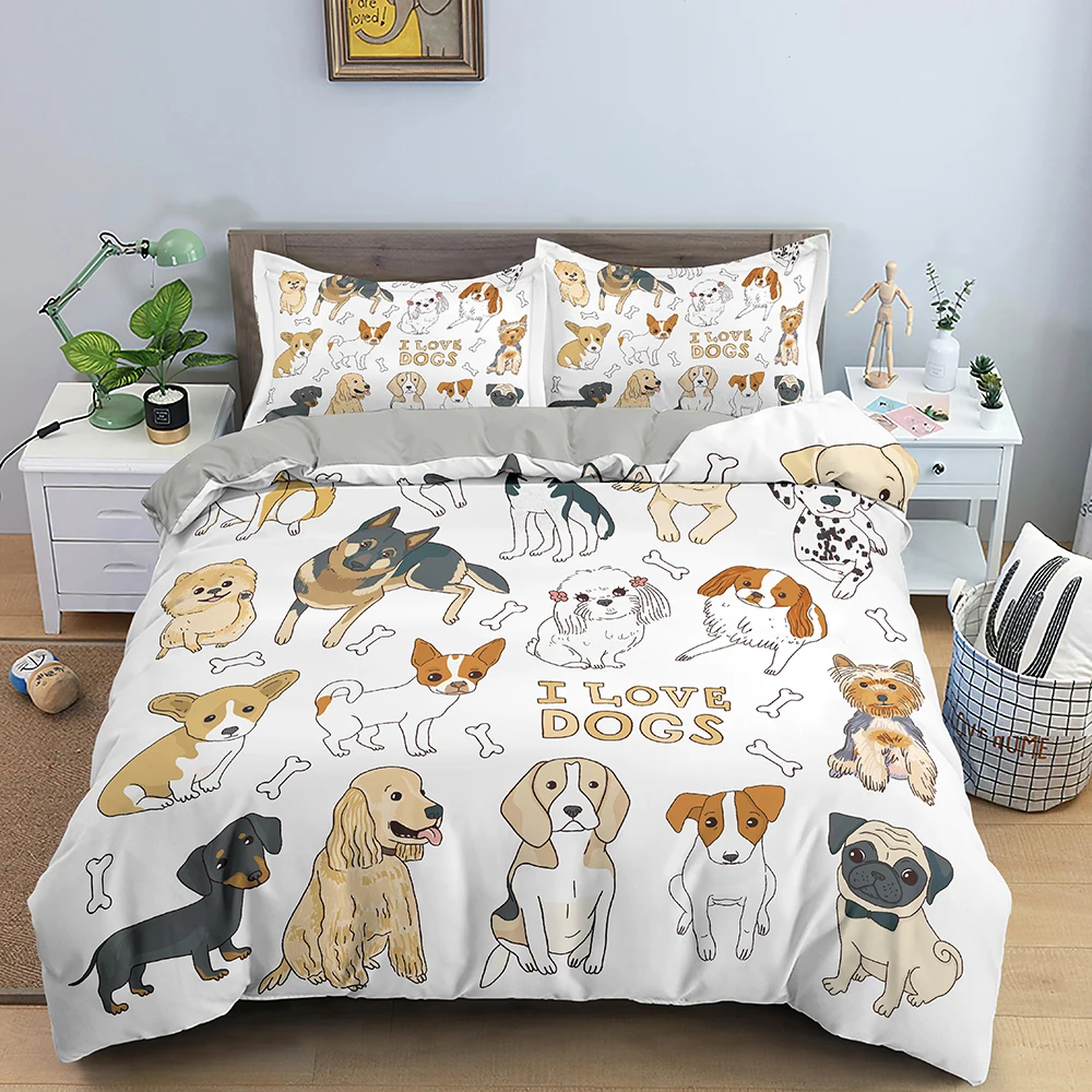 Dachshund Dog Bedding Set Cute Colorful Puppy Duvet Cover Cartoon Bed Cover Pet Dog King Queen Full 2/3PCS Quilt Cover