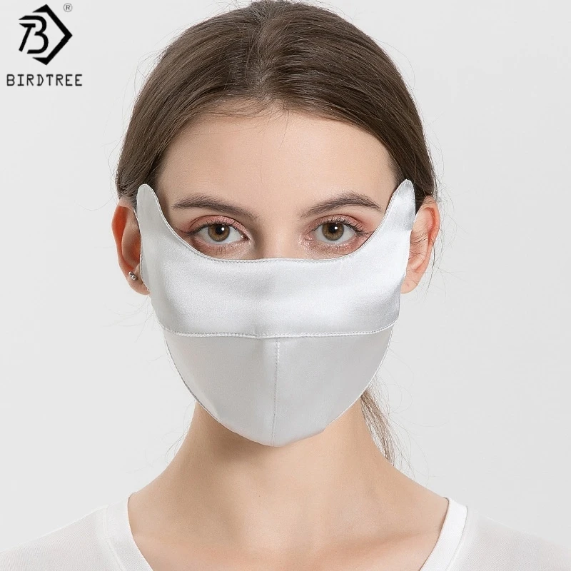 birdtree-19-mm-100-silk-mask-double-layer-woman's-plain-satin-uv-protection-adult-face-mask-for-outdoor-sunshade-a62918jf