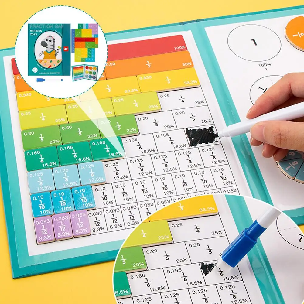 Children Math Toys Magnetic Fraction Learning Wooden Fraction Book Set Parish Teaching Aids Arithmetic Learning Educational Toys